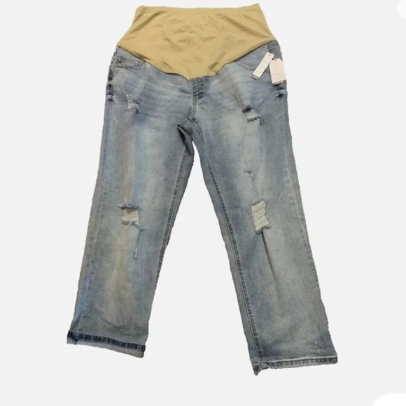 1Time and Tru Maternity Boyfriend Distressed Roll Cuff Jeans - Picture 1 of 7